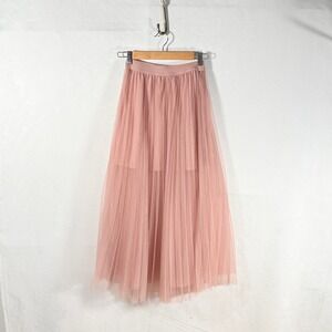 She Sky Pink Tulle Pleated Maxi Skirt Women's Size S Layered Flowy coquette